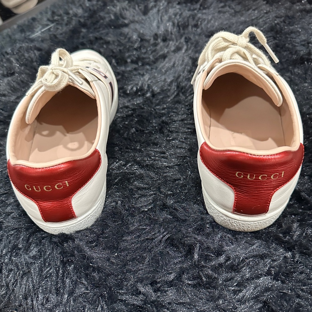 Gucci Ace Web Stripe Elastic Logo Sneakers Cream Red Size 7 -AUTHENTIC - Picture 3 of 6
